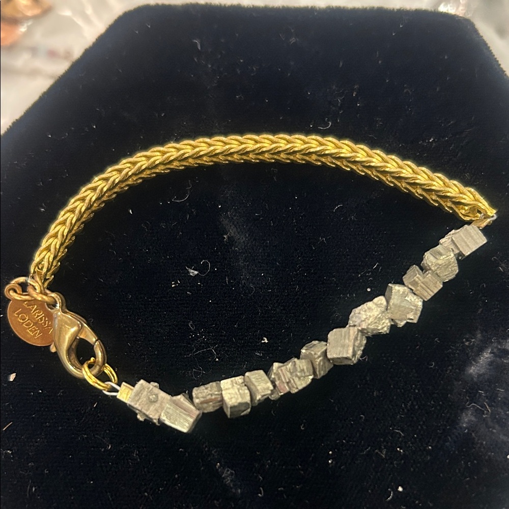 Raw Pyrite Cube Bracelet with Antiqued Gold Chain-NWT